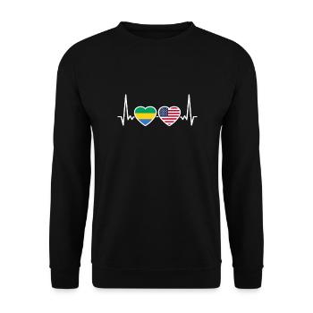 Gabon USA Heartbeat Flag Américain Gabonais - Sweat-shirt Unisexe - noir - Devant - Alina (178cm) & Michal (187cm)