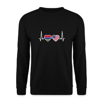 Gambia USA Herzschlag Flagge Amerikanisch Gambisch - Unisex Pullover - Schwarz - Vorne - Alina (178cm) & Michal (187cm)