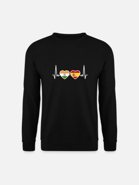 Inde Espagne Heartbeat Flag Espagnols Indiens - Sweat-shirt Unisexe - noir