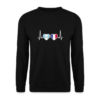 Guatemala France Heartbeat Drapeau - Sweat-shirt Unisexe - noir - Devant - Alina (178cm) & Michal (187cm)