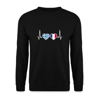 Grèce France Heartbeat Flag Grec - Sweat-shirt Unisexe - noir - Devant - Alina (178cm) & Michal (187cm)