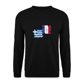 Grèce France Vintage Drapeau Grec - Sweat-shirt Unisexe - noir - Devant - Alina (178cm) & Michal (187cm)