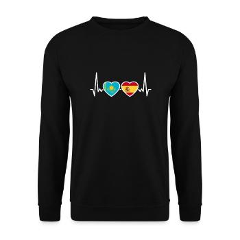 Kazakhstan Espagne Heartbeat Drapeau Kazakhstan - Sweat-shirt Unisexe - noir - Devant - Alina (178cm) & Michal (187cm)