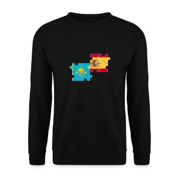 Kasachstan Spanien Flagge Spanisch Kasache - Unisex Pullover - Schwarz - Vorne - Alina (178cm) & Michal (187cm)