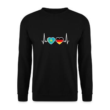 Kasachstan Deutschland Herzschlag Flagge Kasache - Unisex Pullover - Schwarz - Vorne - Alina (178cm) & Michal (187cm)
