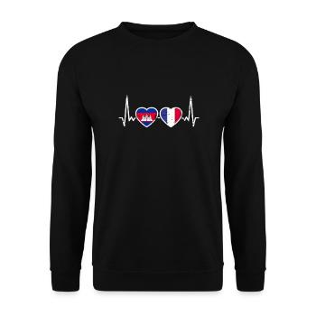 Cambodia France Vintage Heartbeat Flag - Unisex Sweatshirt - black - Front - Alina (178cm) & Michal (187cm)