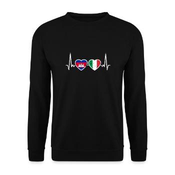Cambodia Italy Vintage Heartbeat Flag - Unisex Sweatshirt - black - Front - Alina (178cm) & Michal (187cm)