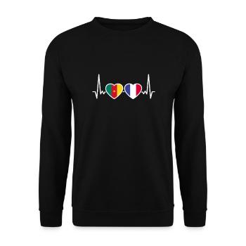 Cameroun France Heartbeat Flag Camerounais - Sweat-shirt Unisexe - noir - Devant - Alina (178cm) & Michal (187cm)