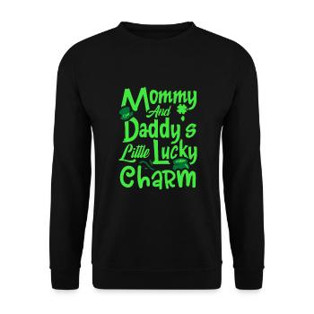 Mommy And Daddy's Kleiner Glücksbringer St. Patrick's - Unisex Pullover - Schwarz - Vorne - Alina (178cm) & Michal (187cm)