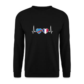 DR Kongo Frankreich Vintage Herzschlag Flagge - Unisex Pullover - Schwarz - Vorne - Alina (178cm) & Michal (187cm)