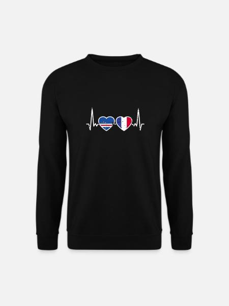 Cape Verde France Vintage Heartbeat Flag - Unisex Sweatshirt - black