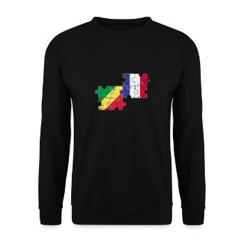 Republik Kongo Frankreich Vintage Flagge Kongolese - Unisex Pullover - Schwarz - Vorne - Alina (178cm) & Michal (187cm)