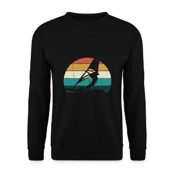 Retro Windsurfen - Strand / Sonnenuntergang & Windsurfen - Unisex Pullover - Schwarz - Vorne - Alina (178cm) & Michal (187cm)