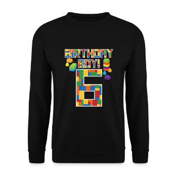 Cute 6th Birthday Gift 6 Years Old Block Building - Unisex Sweatshirt - black - Front - Alina (178cm) & Michal (187cm)