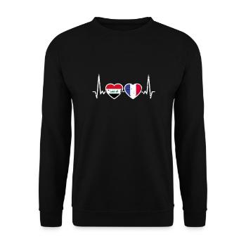 Irak Frankreich Vintage Herzschlag Flagge Iraker - Unisex Pullover - Schwarz - Vorne - Alina (178cm) & Michal (187cm)