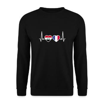 Irak Frankreich Herzschlag Flagge Iraker - Unisex Pullover - Schwarz - Vorne - Alina (178cm) & Michal (187cm)