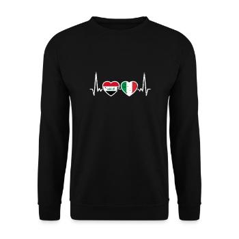 Irak Italien Vintage Herzschlag Flagge Iraker - Unisex Pullover - Schwarz - Vorne - Alina (178cm) & Michal (187cm)