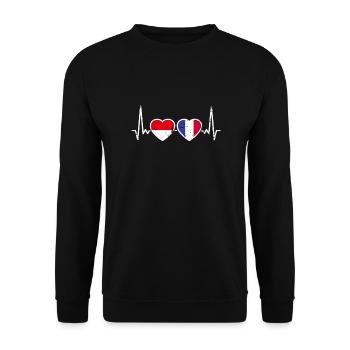 Indonesien Frankreich Vintage Herzschlag Flagge - Unisex Pullover - Schwarz - Vorne - Alina (178cm) & Michal (187cm)