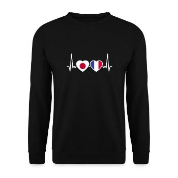 Japan Frankreich Herzschlag Flagge Japaner - Unisex Pullover - Schwarz - Vorne - Alina (178cm) & Michal (187cm)