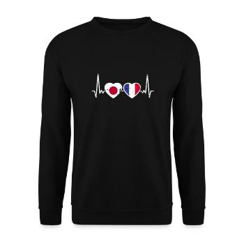 Japan France Vintage Heartbeat Flag Japanese - Unisex Sweatshirt - black - Front - Alina (178cm) & Michal (187cm)