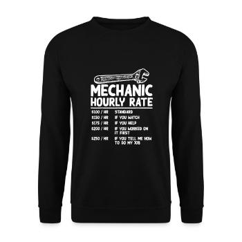 Mechaniker Stundensatz Lustiges Auto Motorrad Arbeit - Unisex Pullover - Schwarz - Vorne - Alina (178cm) & Michal (187cm)