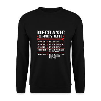 Mechaniker Stundensatz Lustiges Auto Motorrad Arbeit - Unisex Pullover - Schwarz - Vorne - Alina (178cm) & Michal (187cm)