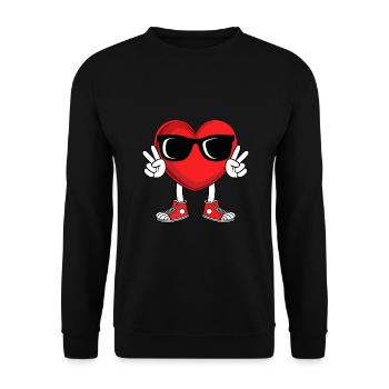 Lustige Valentinstag Herz Frieden Hand Jungen Mädchen - Unisex Pullover - Schwarz - Vorne - Alina (178cm) & Michal (187cm)
