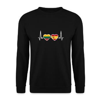 Litauen Spanien Vintage Herzschlag Flagge Litauer - Unisex Pullover - Schwarz - Vorne - Alina (178cm) & Michal (187cm)