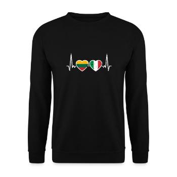 Litauen Italien Vintage Herzschlag Flagge Litauer - Unisex Pullover - Schwarz - Vorne - Alina (178cm) & Michal (187cm)