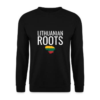 Lithuanian Roots Vintage Karte Litauen Flagge - Unisex Pullover - Schwarz - Vorne - Alina (178cm) & Michal (187cm)