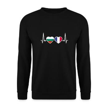 Bulgarien Frankreich Vintage Herzschlag Flagge - Unisex Pullover - Schwarz - Vorne - Alina (178cm) & Michal (187cm)