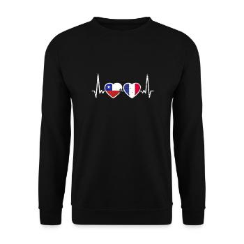 Chile Frankreich Vintage Herzschlag Flagge Chilene - Unisex Pullover - Schwarz - Vorne - Alina (178cm) & Michal (187cm)