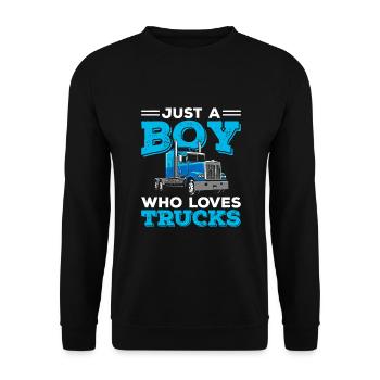 Nur ein Junge, der Lastwagen liebt Lustige LKW-Liebhaber Jungs - Unisex Pullover - Schwarz - Vorne - Alina (178cm) & Michal (187cm)