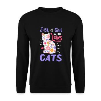Katze Nur ein Mädchen, das Katzen liebt Geschenk für Katzenliebhaber - Unisex Pullover - Schwarz - Vorne - Alina (178cm) & Michal (187cm)