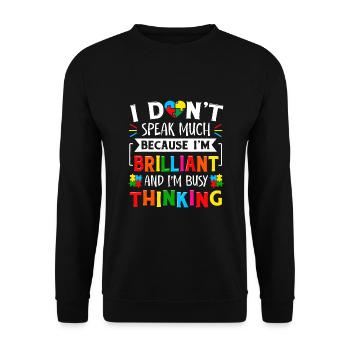 Ich spreche nicht viel Brillanter Autismus Autistische Jungen - Unisex Pullover - Schwarz - Vorne - Alina (178cm) & Michal (187cm)