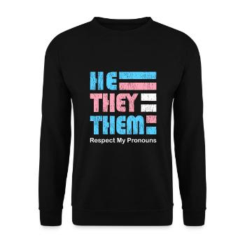 Er sie sie Pronomen-Pin für echte Trans - Unisex Pullover - Schwarz - Vorne - Alina (178cm) & Michal (187cm)