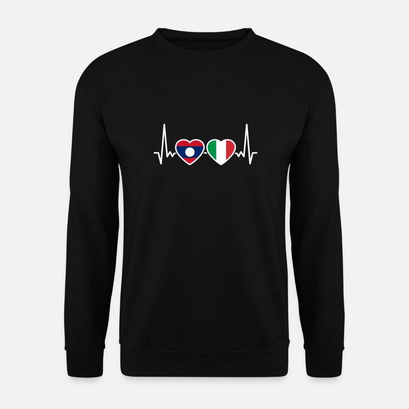 Laos Italien Herzschlag Flagge Italienisch Laote - Unisex Pullover - Schwarz