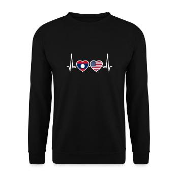 Laos USA Heartbeat Flag Laotien américain - Sweat-shirt Unisexe - noir - Devant - Alina (178cm) & Michal (187cm)