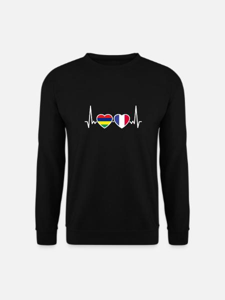 Maurice France Heartbeat Flag Mauricien - Sweat-shirt Unisexe - noir