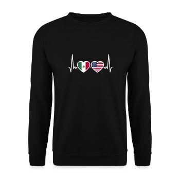 Mexico USA Heartbeat Flag American Mexicans - Unisex Sweatshirt - black - Front - Alina (178cm) & Michal (187cm)