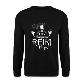 Life Happens Reiki Helps - Unisex Sweatshirt - black - Front - Alina (178cm) & Michal (187cm)