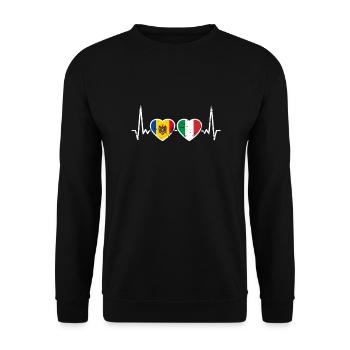 Moldau Italien Vintage Herzschlag Flagge Moldauer - Unisex Pullover - Schwarz - Vorne - Alina (178cm) & Michal (187cm)