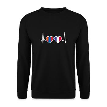Mongolie France Heartbeat Flag Mongolis - Sweat-shirt Unisexe - noir - Devant - Alina (178cm) & Michal (187cm)