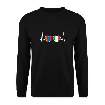 Mongolia Italy Vintage Heartbeat Flag - Unisex Sweatshirt - black - Front - Alina (178cm) & Michal (187cm)
