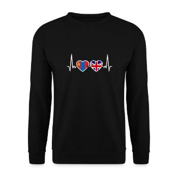 Mongolia UK Vintage Heartbeat Flag Mongolian - Unisex Sweatshirt - black - Front - Alina (178cm) & Michal (187cm)