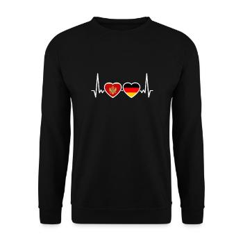 Montenegro Deutschland Herzschlag Flagge - Unisex Pullover - Schwarz - Vorne - Alina (178cm) & Michal (187cm)