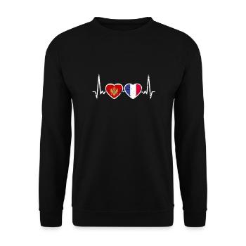 Montenegro Frankreich Vintage Herzschlag - Unisex Pullover - Schwarz - Vorne - Alina (178cm) & Michal (187cm)