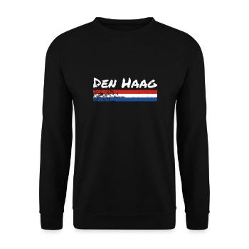 Den Haag Niederlande Vintage Niederländisch Flagge - Unisex Pullover - Schwarz - Vorne - Alina (178cm) & Michal (187cm)
