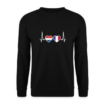 Niederlande Frankreich Herzschlag Flagge - Unisex Pullover - Schwarz - Vorne - Alina (178cm) & Michal (187cm)