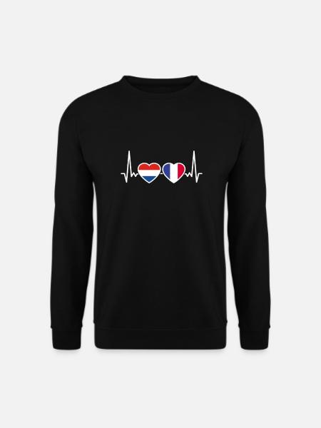 Niederlande Frankreich Herzschlag Flagge - Unisex Pullover - Schwarz